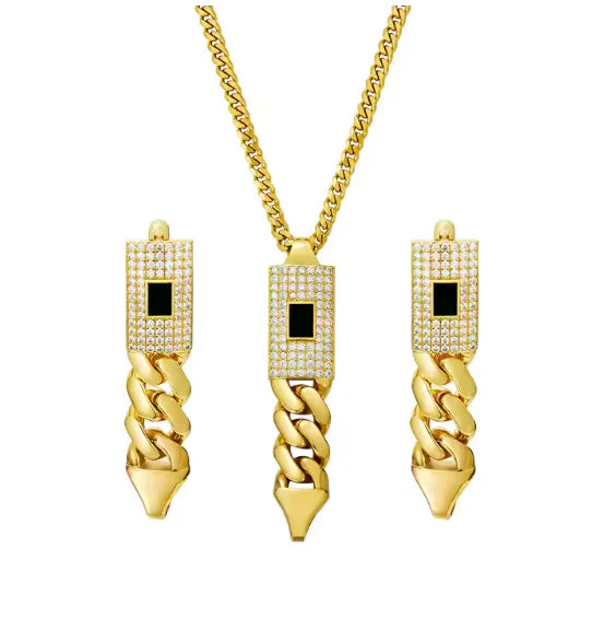 Zircon Cuban Pendant Set