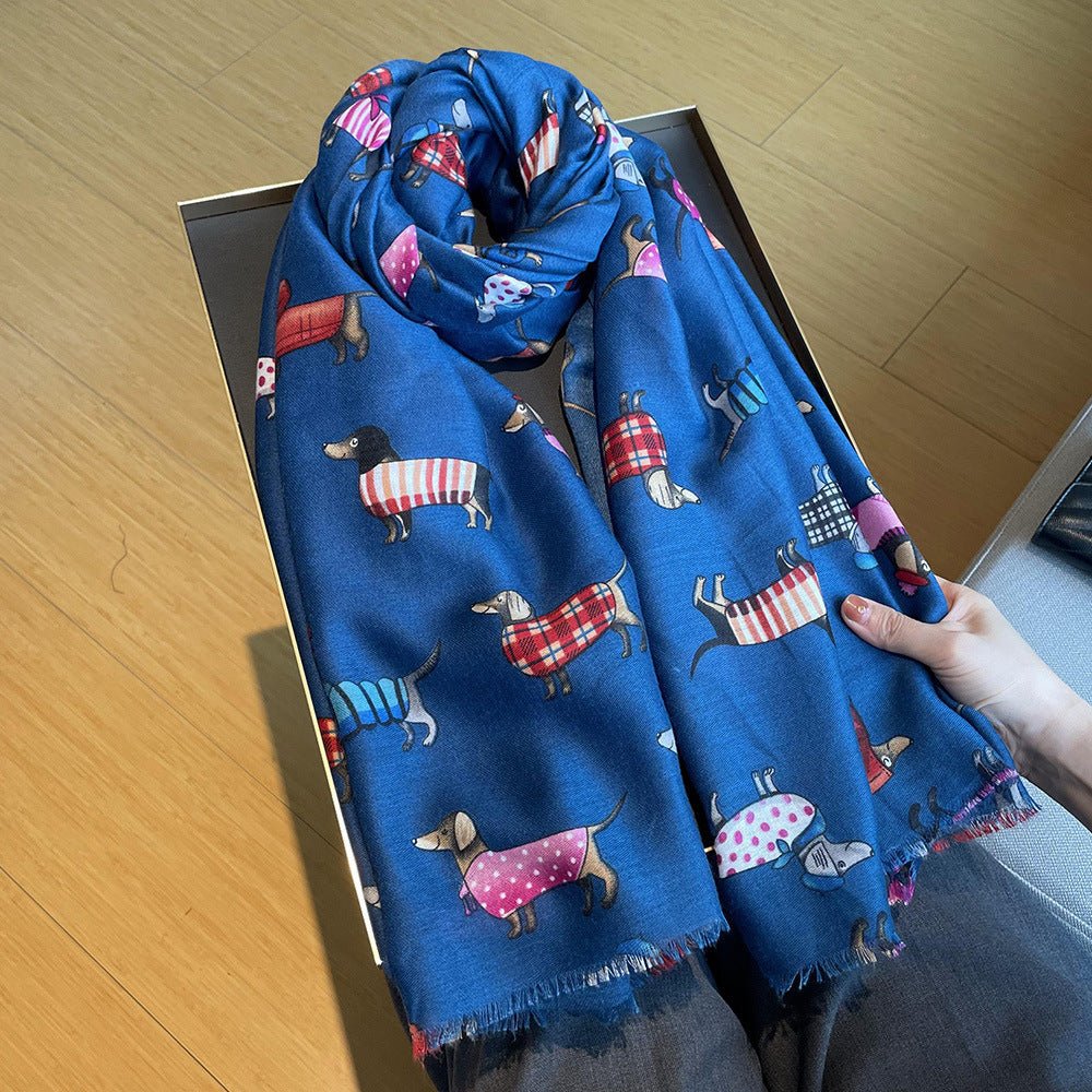 Women's Artistic Travel Shawl Dog Pattern Warm Long Scarf