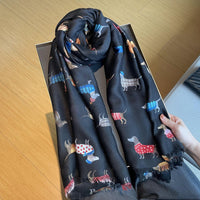 Women's Artistic Travel Shawl Dog Pattern Warm Long Scarf