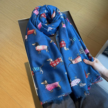 Women's Artistic Travel Shawl Dog Pattern Warm Long Scarf