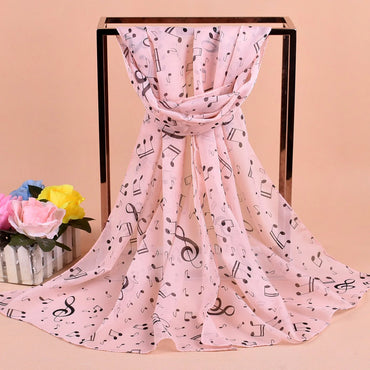 Women's Fashion Casual Note Print Chiffon Silk Scarf